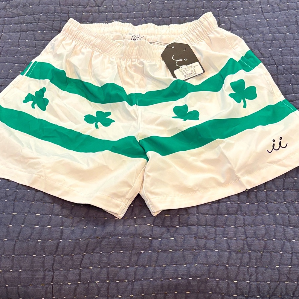 NWT Chi Chi Sport "The Lake Effect" Shamrock Shorts | White & Green | Size M